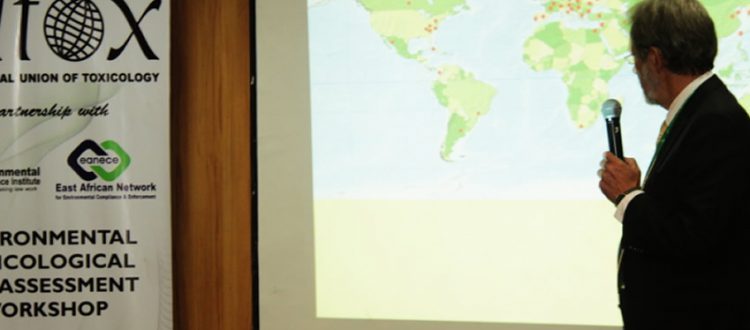 Dr Herman Autrup making a presentation on introduction on environmental risk assessment process and hazard vs. risk